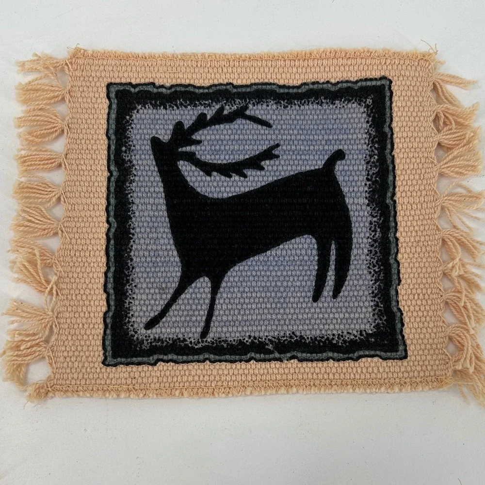 Set of 6 El Paso Saddleblanket Co. Deer Cotton Fringe Coasters / Mug Rugs